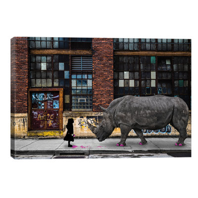 Real Rhinos Wear Pink by Matt Coglianese - Print on Canvas