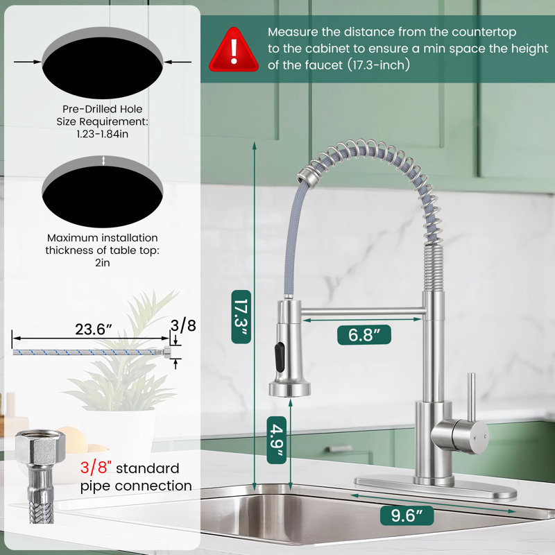 Robinet de cuisine à poignée simple avec deux modes de sortie d'eau rétractable, Nickel brossé