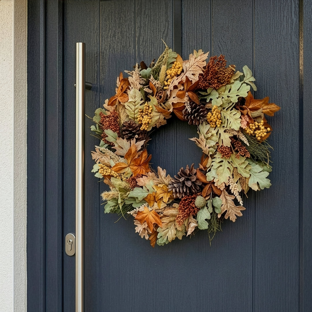 AMBERWOOD - 26" Autumn Wreath with Warm White LED Microbulbs