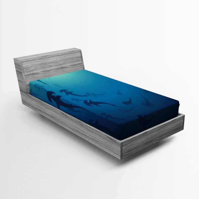 Navy Blue Hammerhead Shark Print Microfiber Twin XL Fitted Sheet
