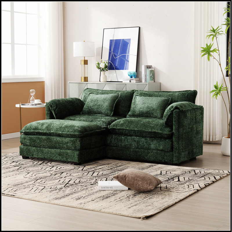 Canapé double surdimensionné luxueux avec tissu chenille et accoudoirs amovibles pour un confort ultime, Émeraude
