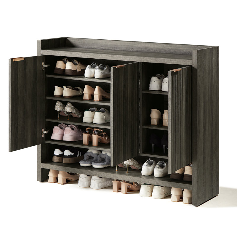 Nicolee 30 Pair Shoe Storage Cabinet, Midnight Oak
