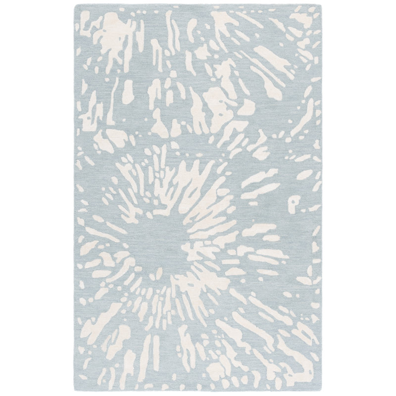 Laine touffetée à la main Rodeo Drive 179; Tapis abstrait en viscose ivoire / bleu, Rectangle 8 pi x 10 pi