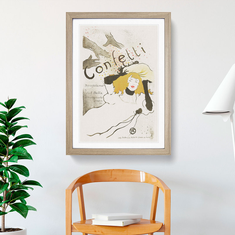 Confetti by Henri de Toulouse-Lautrec - Picture Frame Graphic Art, Oak Framed, 65cm H x 48cm W x 2cm D