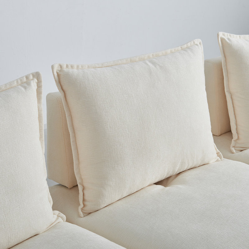 Fauteuil d'appoint sans accoudoirs avec repose-pieds, Chenille beige