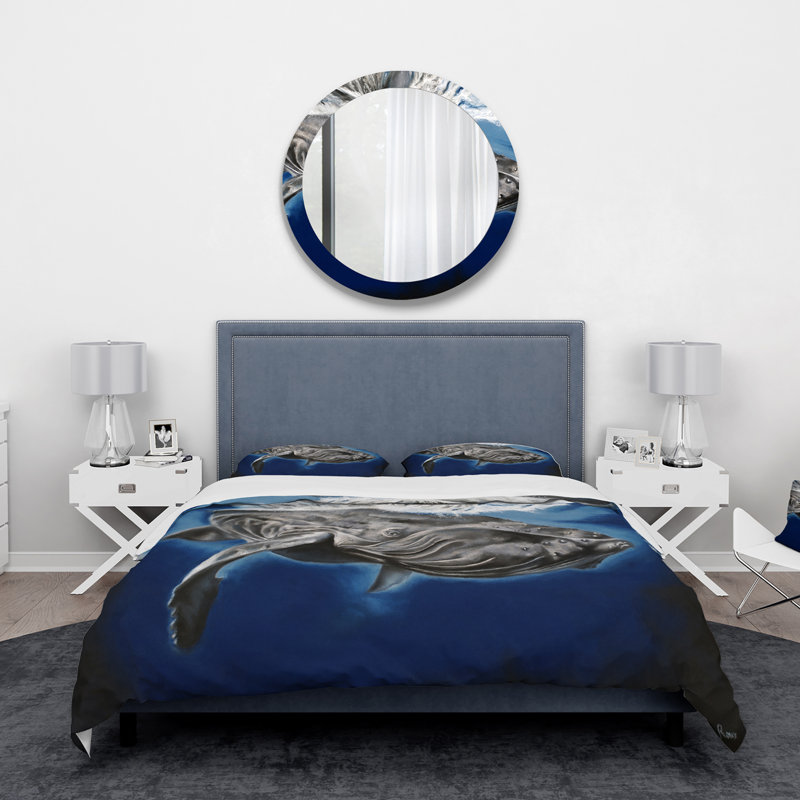 Portrait d'une baleine à bosse - Ensemble de housse de couette nautique et côtier - Polyester en microfibre
