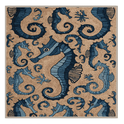 Washable Seahorse Family Coastal Area Rug