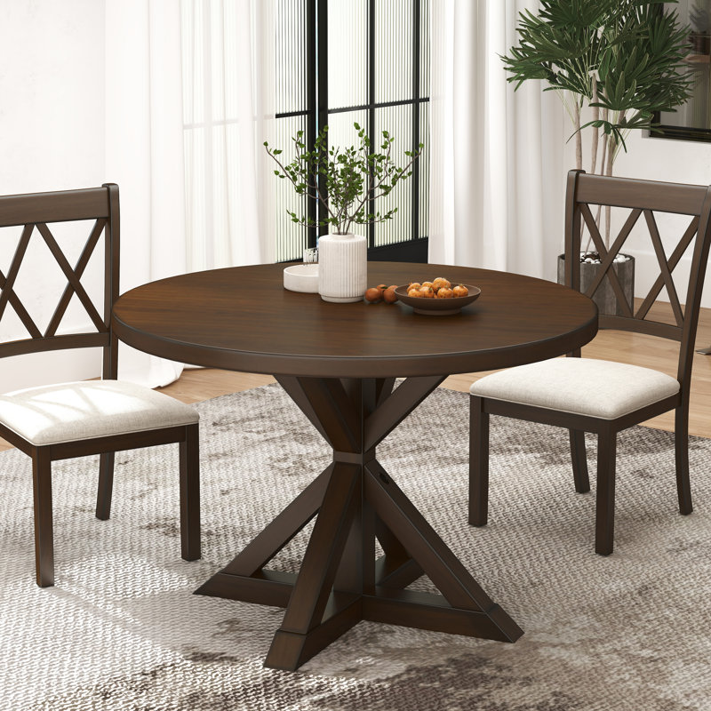 Ebbert Round Solid Wood Base Dining Table, Espresso, Dining Height Table