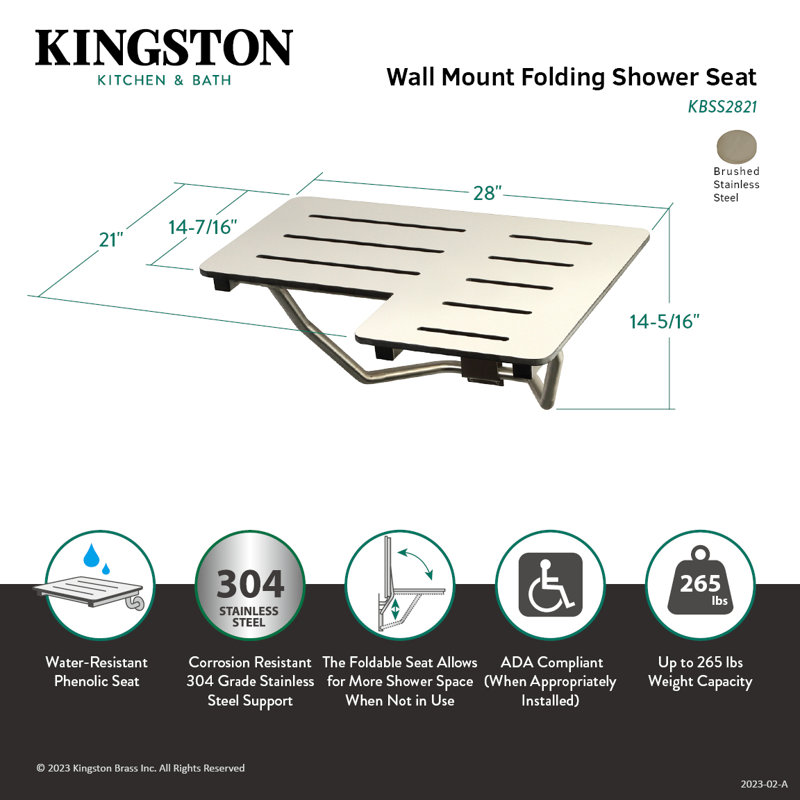 Siège de douche mural en laiton ADAscape 28 po x 21 po Kingston