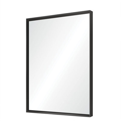 40X30inch Glossy Black Bathroom Mirrors For Wall Rectangle Vanity Mirror Corner Hangs Farmhouse Mirror Modern Metal Framed Rectangular Mirror, Decorative Square Corner Mirror(Horizontal & Vertical)