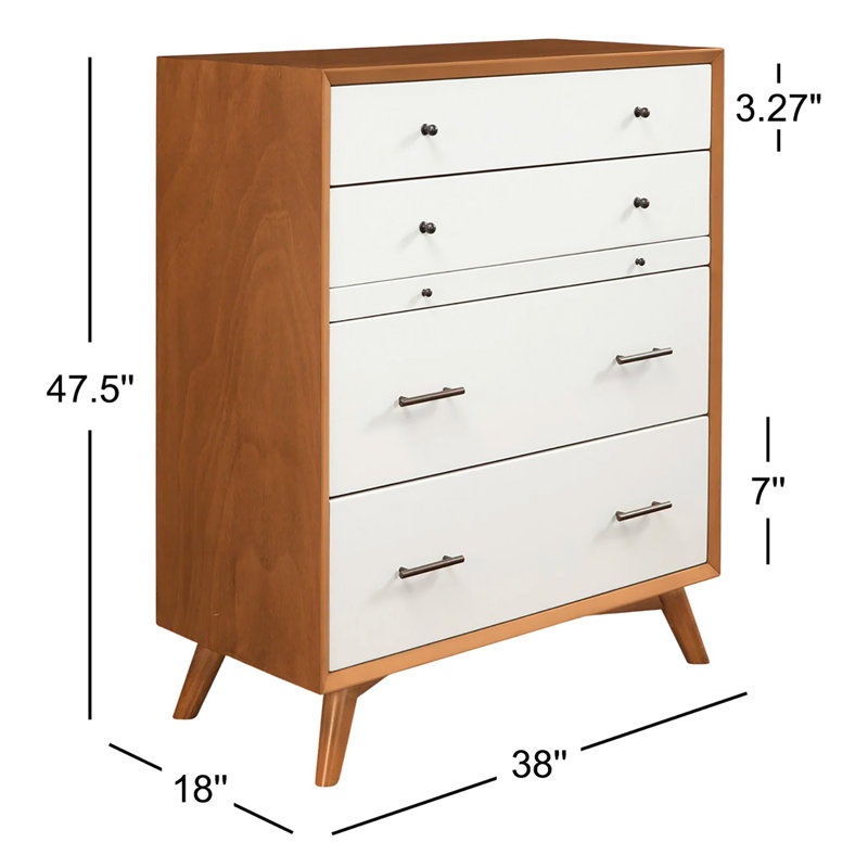 Commode en bois massif à 4 tiroirs l 38 po Williams, Châtaignier / Blanc