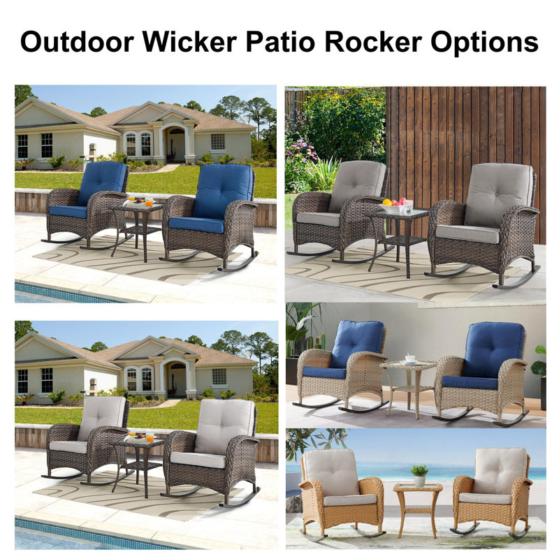 Artiana Wicker 2 - Person Patio Conversation Sets with Cushions, Gray, Brown
