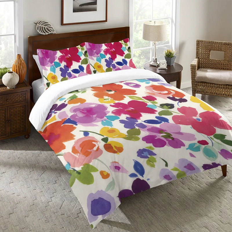 Bright Florals Machine Woven Duvet Cover, King Duvet Cover