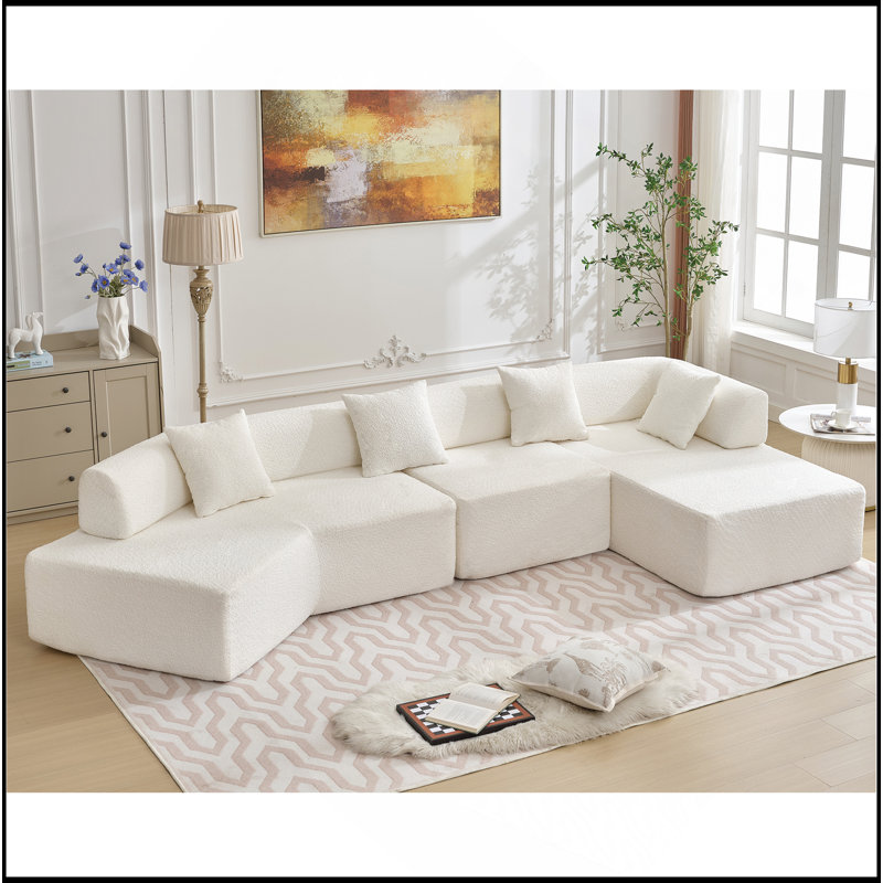 Canapé en forme de L de 140 po Boneless Modern Minimalist, Blanc