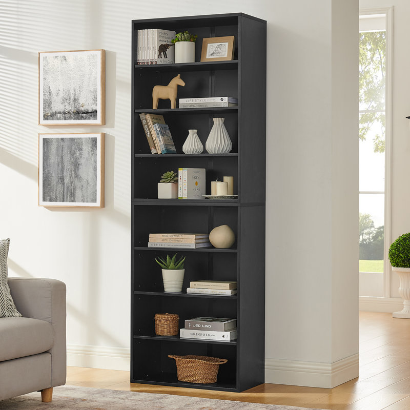 Black CD DVD Storage Cabinet with Adjustable Shelves - 8-Layer Multimedia Bookcase, Detachable into Two 4-Layer Units for Home Office Organization
