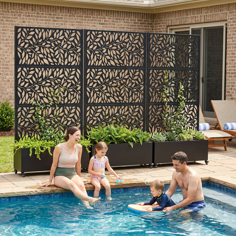 Metal Planter Box with Trellis, Freestanding Raised Garden Bed with Drainage Hole, Sturdy Trellis Planter Box for Patio, Balcony, or Deck