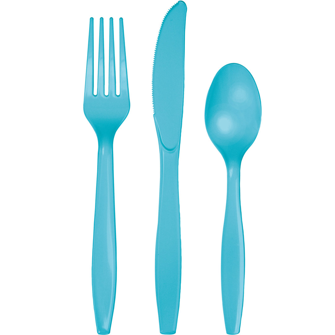 Plastic Disposable Flatware Combo Pack, 72 ct. (Set of 24) Creative Converting Color: Bermuda Blue