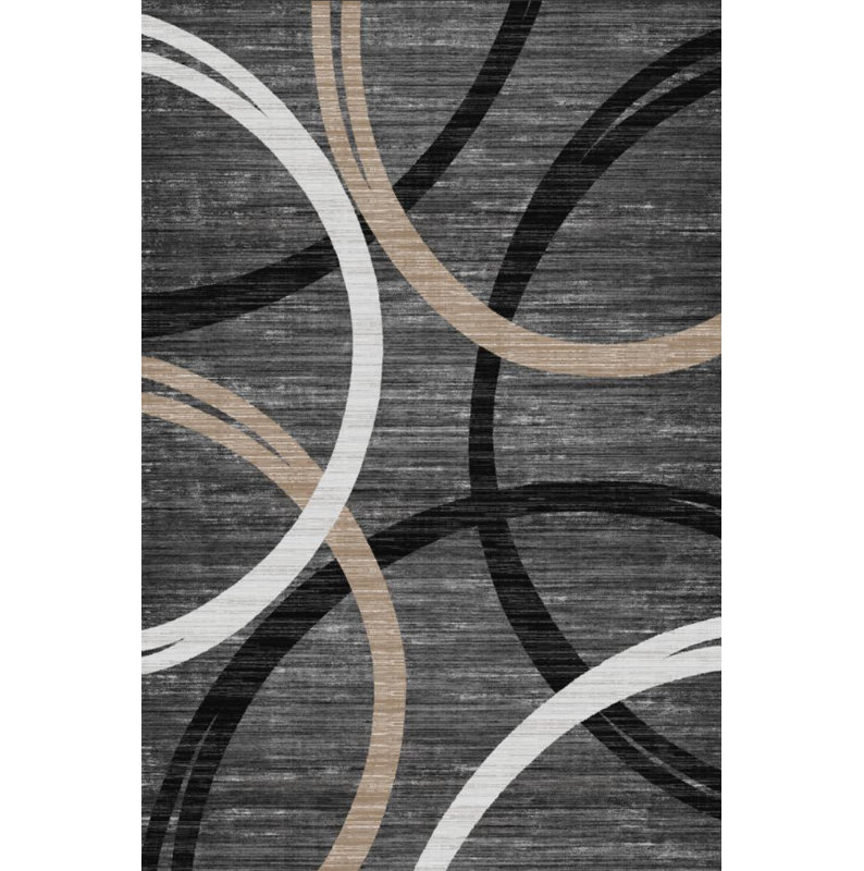 Modern Wave Curve Machine Washable Area Rug in Black, Rectangle 9' x 12'