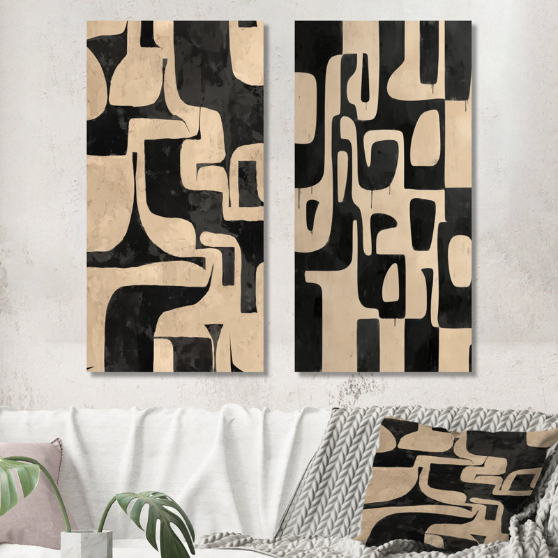 Ensemble de 2 impressions murales beiges et noires mosaïques terreuses II, 40" H x 40" W