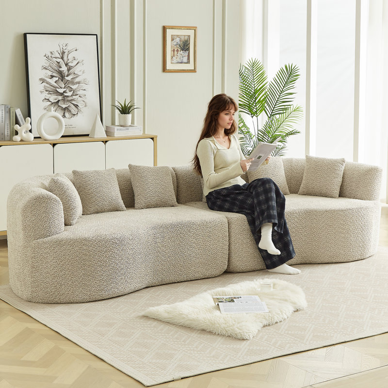Canapé modulaire incurvé avec siège profond, support en mousse à mémoire de forme nuage, chenille de luxe sans assemblage à quatre places pour une détente ultime et un confort spacieux.