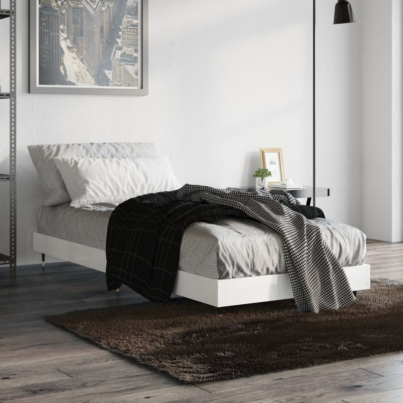 Loginov Bed Frame, 75 x 190cm, High Gloss White/Gold