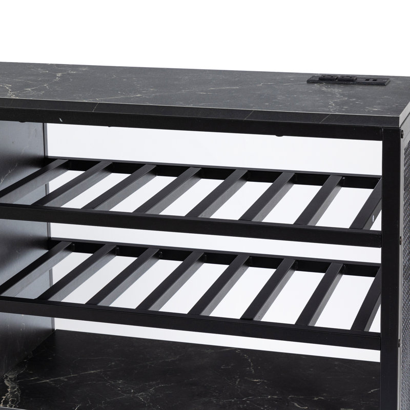 Gray and Silver Metal Bar Cabinet with Wine Racks and Stemware Holder
