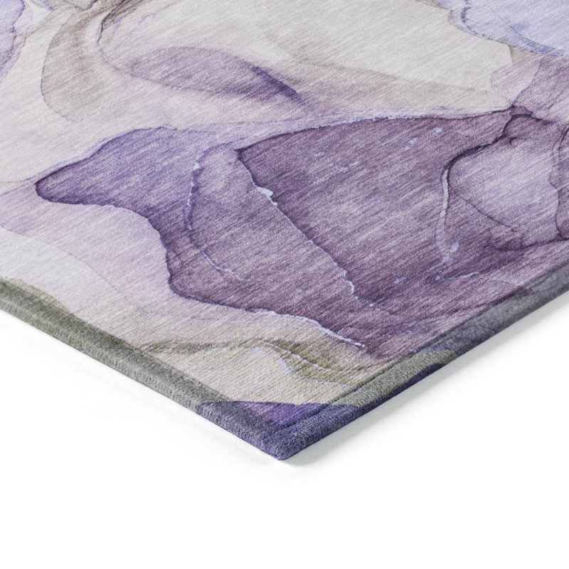 2' X 3' Gray and Purple Abstract Washable Non Skid Indoor Outdoor Area Rug