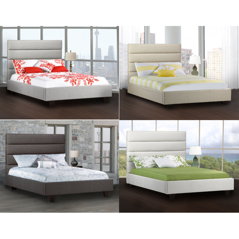 Lit plateforme tapissier avec rangement Stockstill, Grand, Lin - Beige