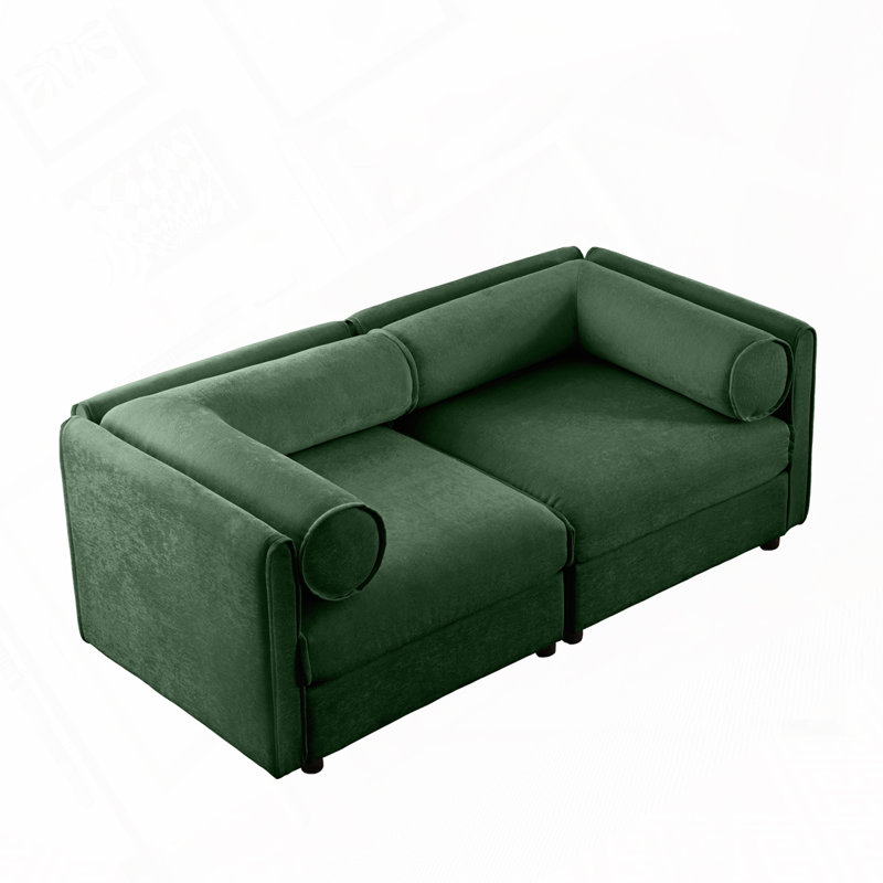 Canapé modulaire rembourré avec sièges de rangement, Vert, H 27,9 po x l 75,5 po x P 37,4 po