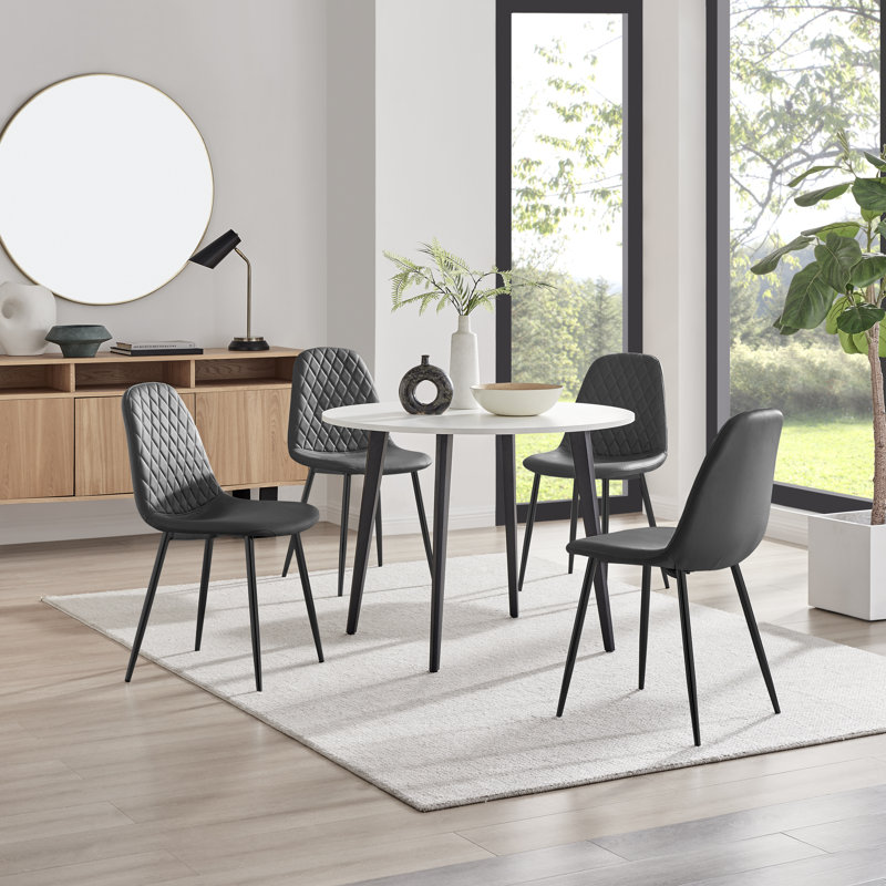 Betsab 4 -Person Dining Set, White/Black, Black
