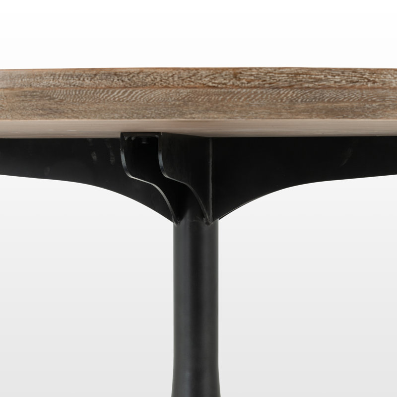 Powell Round Dining Table, Bright Brass Clad/Light Burnt Oak