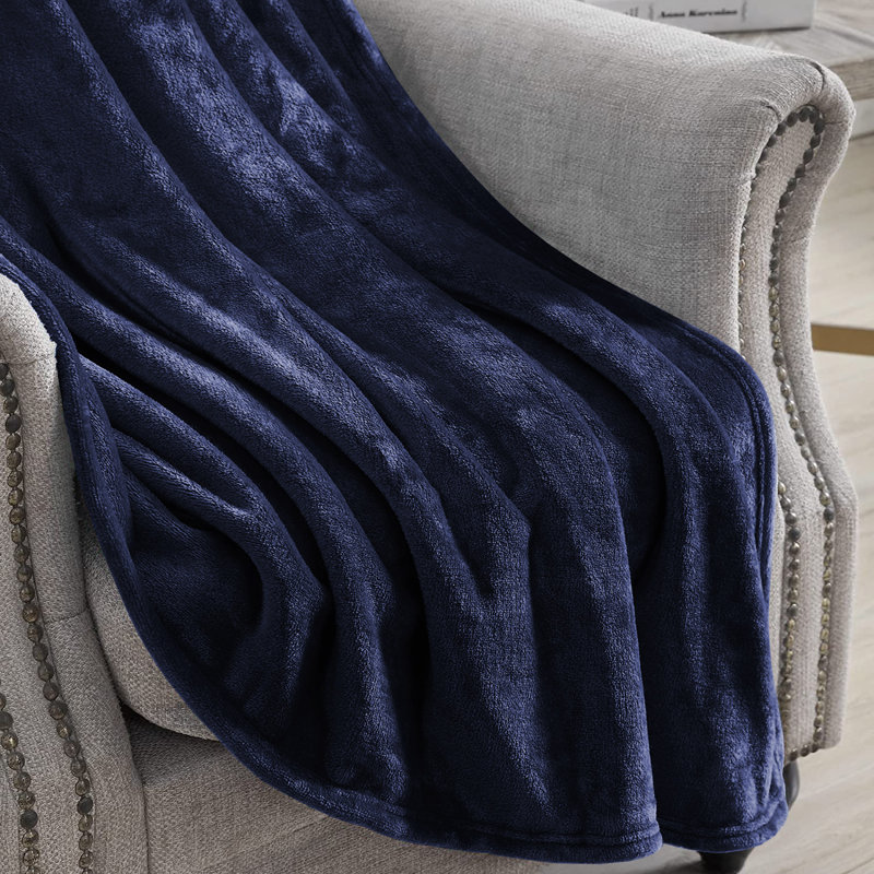 Climax Super Soft Reversible Mink Faux Plush Fur Fleece Blanket Throw, Navy, Super King (6')