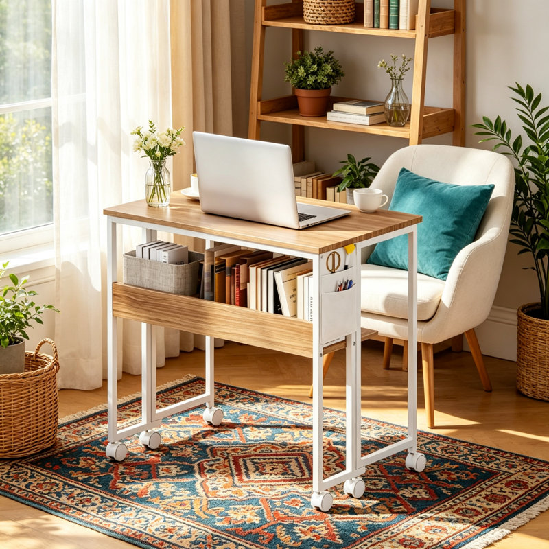 MDF Steel Computer Desk, Natural Wood