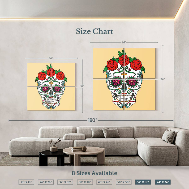 Crâne floral mexicain, H 74 po x l 74 po