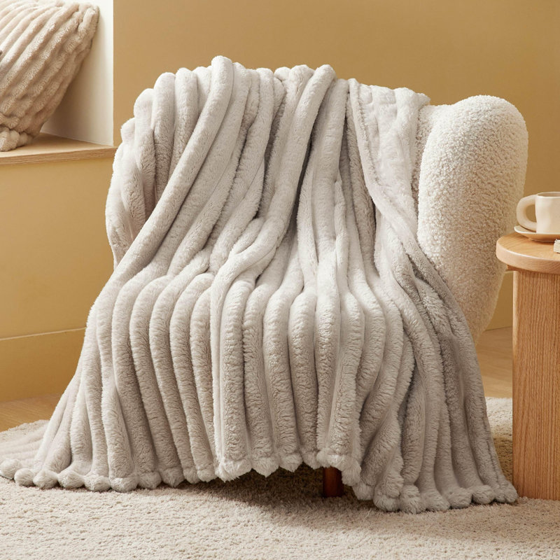 Bedsure 349gsm Blanket For Couch - Super Soft Cozy Blankets, Cute Small Fleece Blanket, Wider Striped Design, Natural, Twin