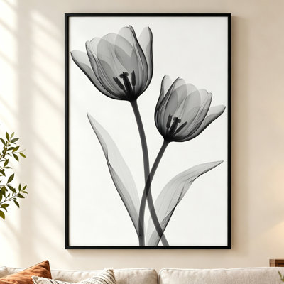 Tableau sur toile encadrée avec motif de tulipe, cadre flottant noir, impression botanique, 61 cm (H) x 41 cm (L)