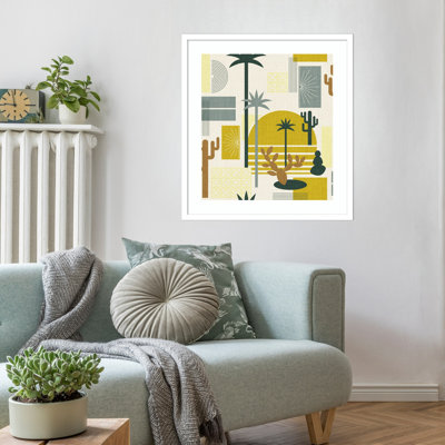 «Palm Springs Geometric Escape Mustard» par Alexandra Weise, reproduction d'art encadrée