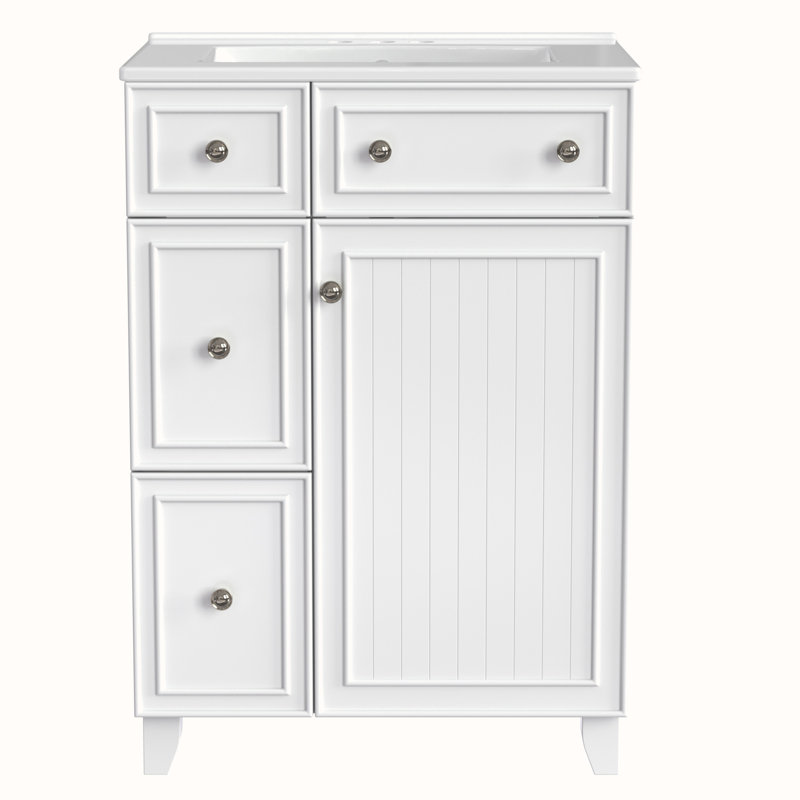 Bathroom Vanity with Ceramic Sink, White, Black