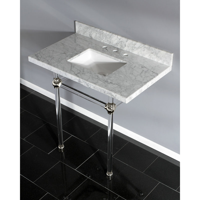 Kingston Brass Templeton 36-Inch Carrara Marble Vanity Top with Clear Acrylic Legs (8-Inch, 3-Hole)