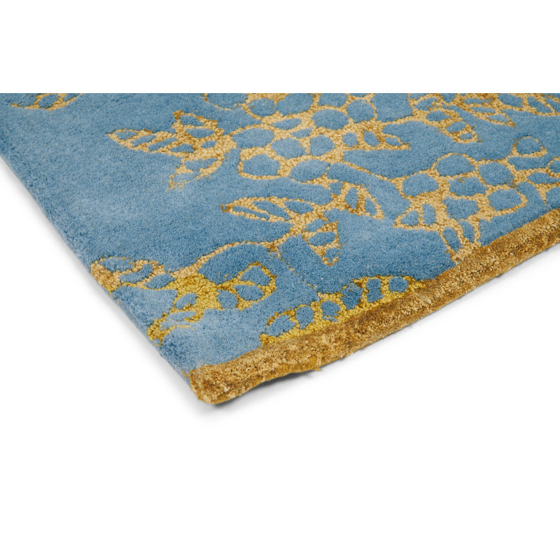 Hand Tufted Floral Area Rug in Blue/Gold, Rectangle 8'2" x 11'6"