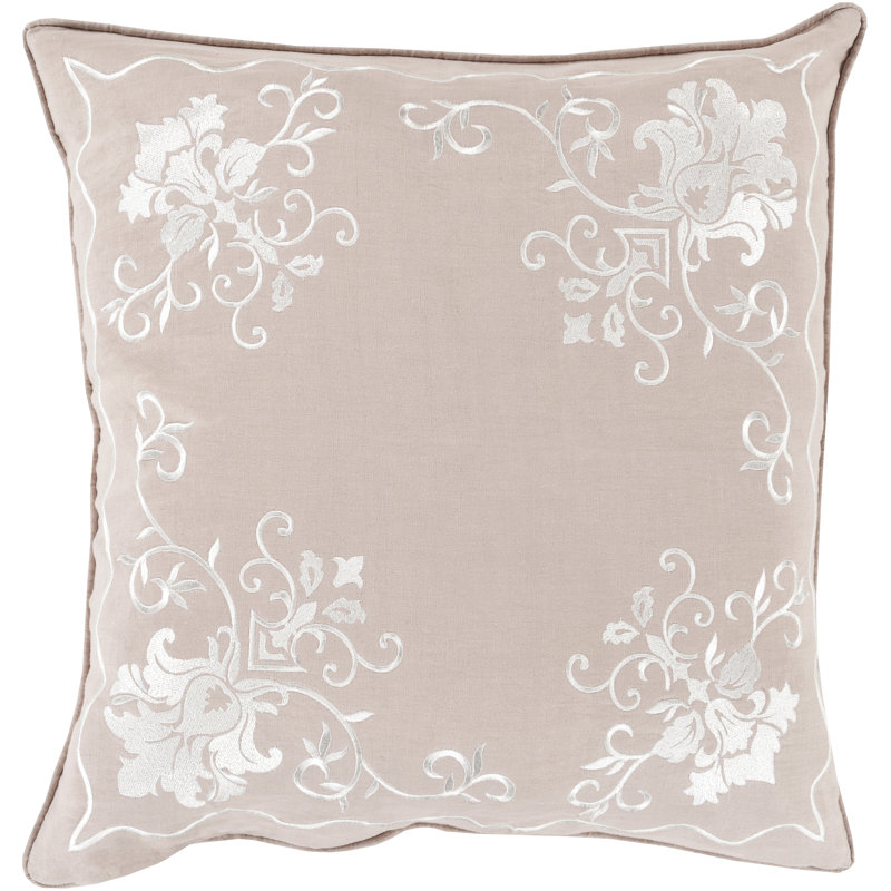 Floral Throw Pillow, Ivory/Lavender, 22" H x 22" W x 4" D, Down