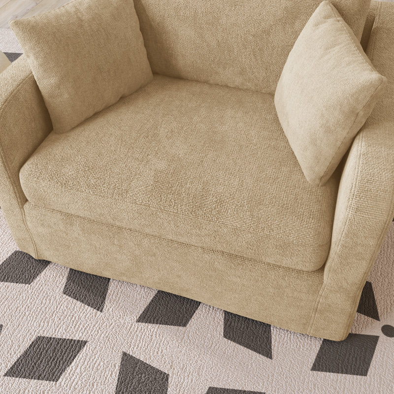 43.9" W Slipcovered Modern Accent Chair, Upholstered Single Sofa Chair With Pillows, Wheat
