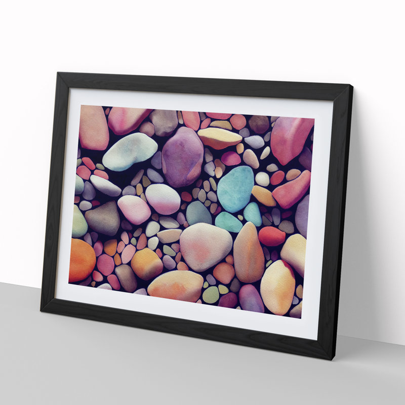 Colourful River Pebbles Vol.1 - Single Picture Frame Print, Black Framed, 25cm H x 34cm W x 2cm D