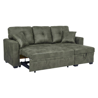 Sleeper Sofa, Sectional with Pull-Out Bed, Reversible Chaise, Storage Sectional,  Olive Green breathable  fabric, Small Space Solution, Convertible Sofa Bed, Living Room Furniture, L-Shaped Sofa