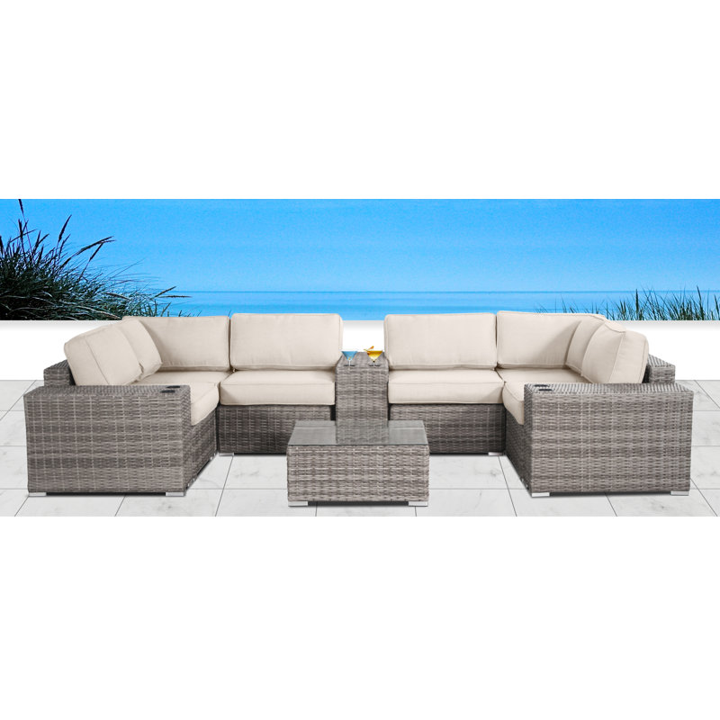Citlali Wicker Fully Assembled 4 - Person Seating Group with Cushions, Sunbrella Canvas