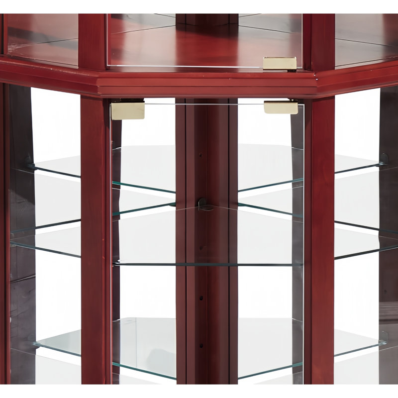 Glass Cabinet Lighted Corner Cabinet Corner Display Curio Cabinet, Glass Display With Light(Included)Bar Cabinet,Wine Cabinet With Adjustable Glass Shelves Carved Decoration Cherry Light(Included)