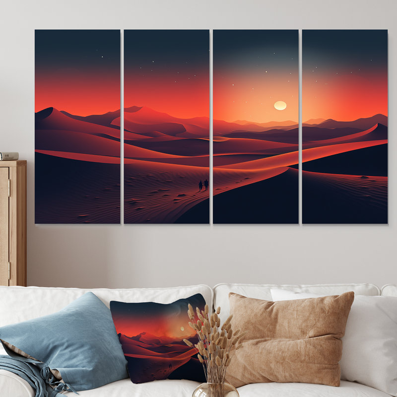 «Red Desert Twilight Photo V - Desert», art mural 4 pièces, H 32 po x l 64 po