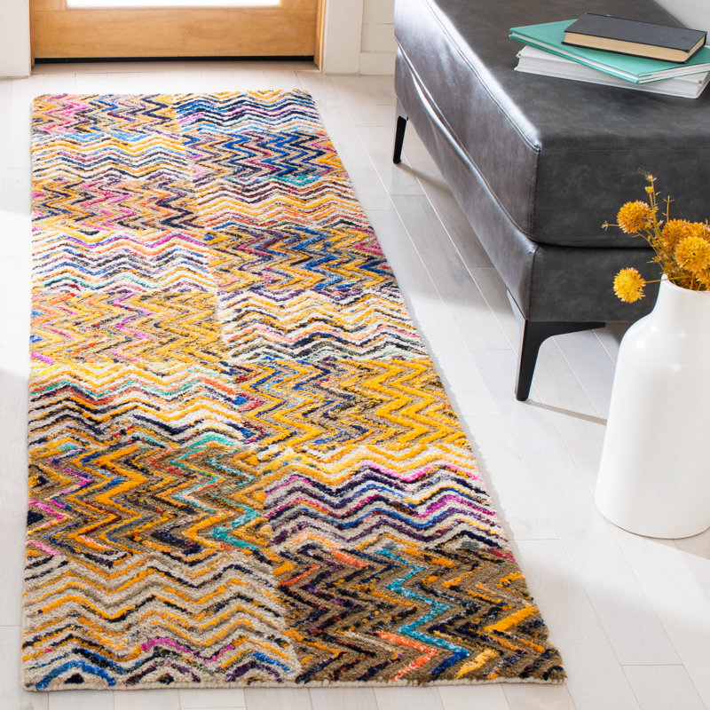 Anaheim Hand Tufted Wool/Cotton Geometric Rug in Beige/Brown, Runner 2'3" x 6'