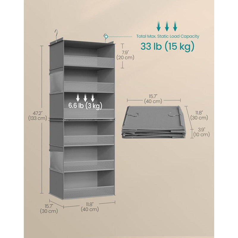 Vliesstoff, Bambus-Einsätze, Polyamid (Nylon), Metallhaken, Karton Wall Organizer with Wall Baskets, Dove Grey