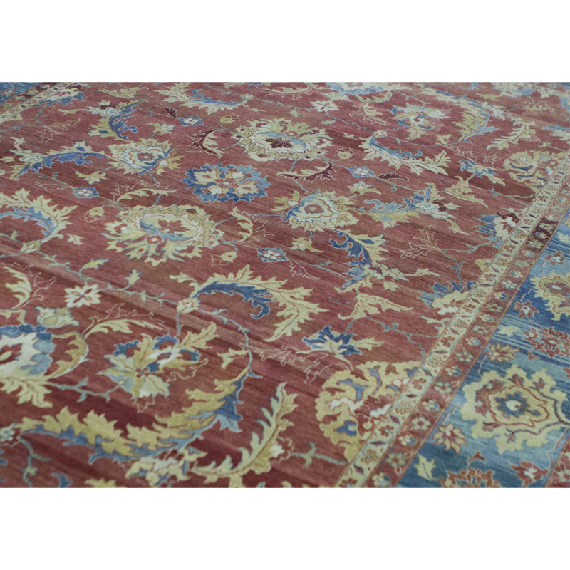 Wool Oriental Area Rug in Rust/Dark Blue